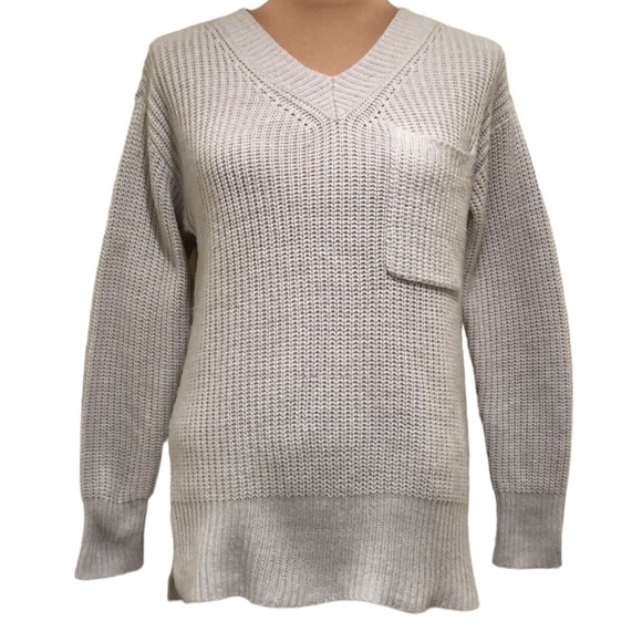 Anthropologie Sanctuary Sweater Size Small Light Gray Patch Pocket Pullover - Picture 1 of 9